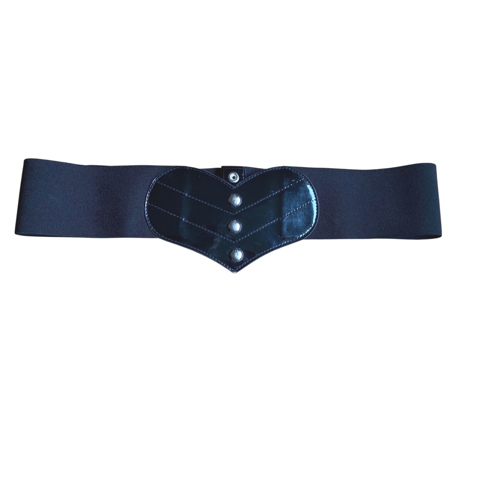 Black Patent Leather Heart Buckle Wide Cinch Waist Corset Belt Silver Studded ML